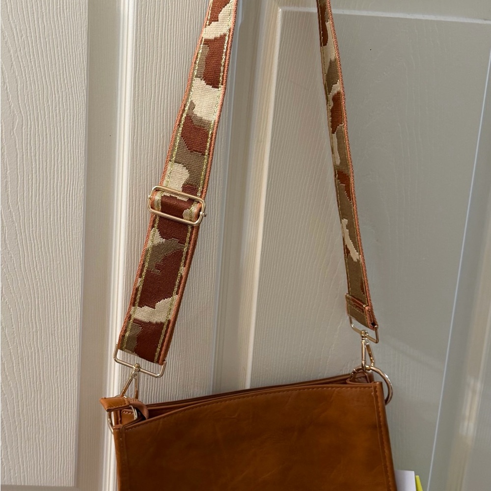 Faux Leather Crossbody Bag with Camouflage Strap